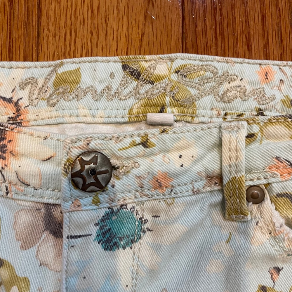 Vanilla Star Floral Print Skinny Jeans Blue Peach Flower Low Rise Size 11 - Picture 5 of 13